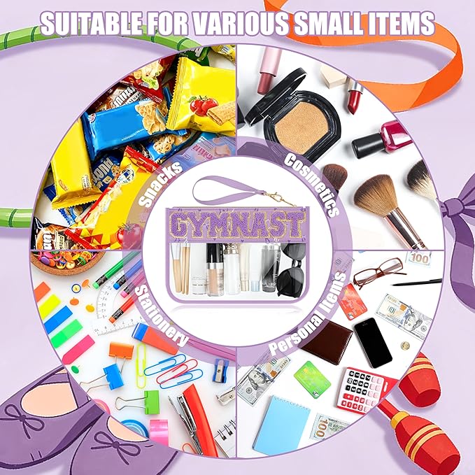 BuyCard Gymnastics Gifts Cosmetic Makeup Bag with Chenille Letter Patch, Clear Pouch PVC Organizer Purse, Waterproof Travel Bag, Portable Toiletry Storage Bag for Her Girls Friends Women