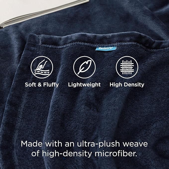 Bedsure GentleSoft Fleece Throw XL Blanket Navy - 300GSM Soft Lightweight Plush Cozy Blankets for Bed, Sofa, Couch, Travel, Camping, 50x70 inches