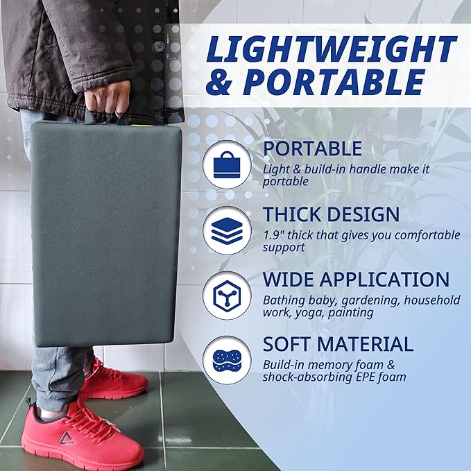 Garden Kneeling Pad for Knee, Extra Thick Kneeling Pad, Bath Kneeler Pad, Water Resistant Soft Memory Foam Cushioning for Workout, Yoga, Bathing, Physical Therapy, Prayer Pillow, Dark Gray