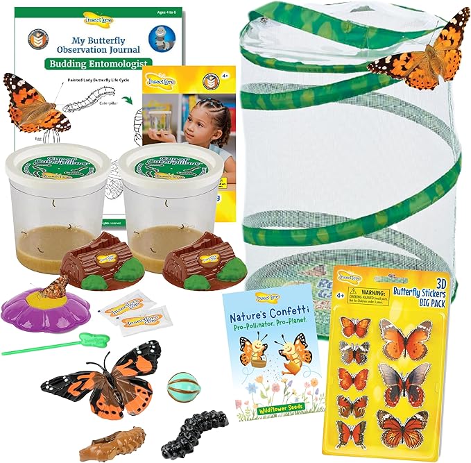 Insect Lore Butterfly Garden As Seen On TV | Butterfly Kit with Live Caterpillars | 10 Live Baby Caterpillars, Reusable Habitat, STEM Butterfly Journal & More