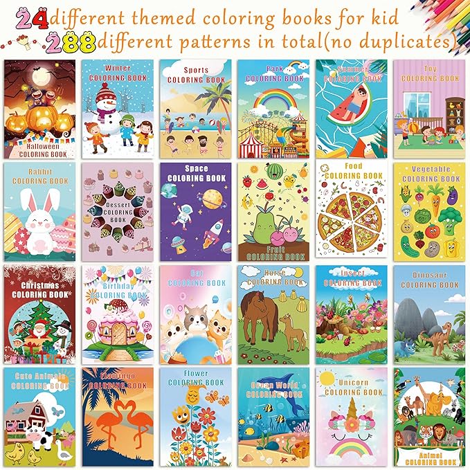 24Pack Bulk Coloring Books for Kids Ages 4-8, 3-4, 8-12, Small Coloring Books for Kids, Kids Birthday Party Favors Gifts Classroom Activity Supplies, Mini Coloring Books Includes Unicorn, Christmas