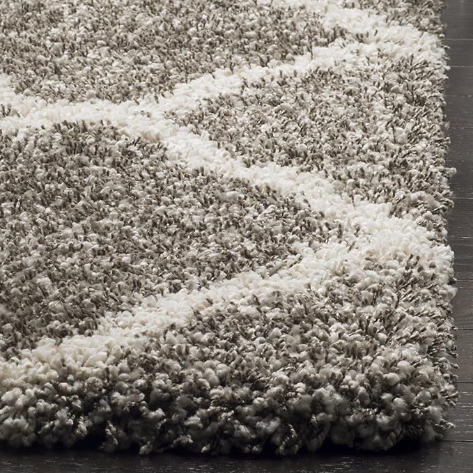 SAFAVIEH Hudson Shag Collection Runner Rug - 2'3" x 12', Grey & Ivory, Moroccan Trellis Design, Non-Shedding & Easy Care, 2-inch Thick Ideal for High Traffic Areas in Living Room, Bedroom (SGH283B)