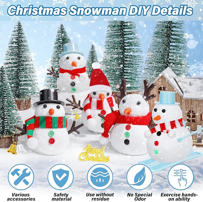 24 Pack Build a Snowman Kit, Christmas DIY Snowman Crafts for Kids Bulk, Snowman Kit Winter Decorations Indoor, Creative Kids Air Dry Clay Modeling Crafts Kit for Christmas Kids Gifts Favor Supplies