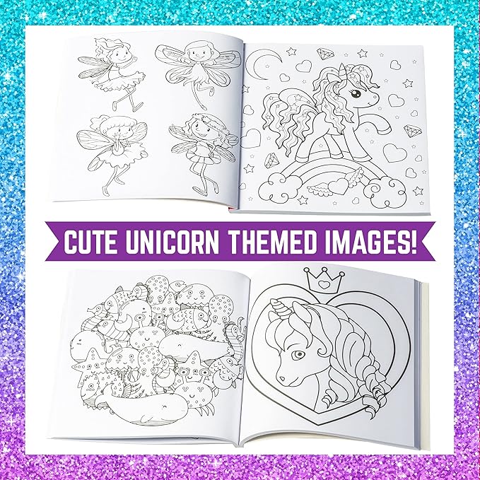 GirlZone Unicorn Coloring Book for Kids Ages 4+, Arts and Crafts Unicorn Coloring Books with 102 Fun Designs Like Fairies and Sea Animals for Teen Girls