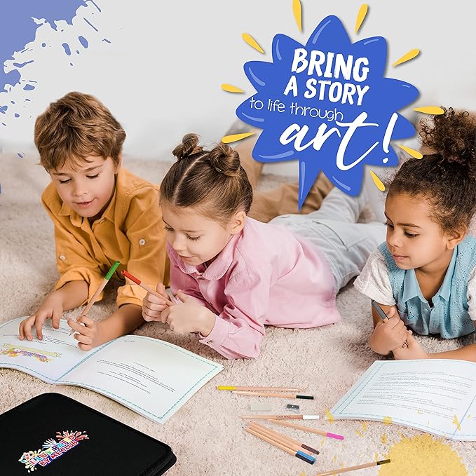 Illustrate Me- KidsTravel Activity Set Storybook-Bring The Story to Life with Your Creative Illustrations-Portable Art Set Kids 6-12- Drawing kit for Kids-Handy Zipped case-Kids Art-Drawing-Storybook
