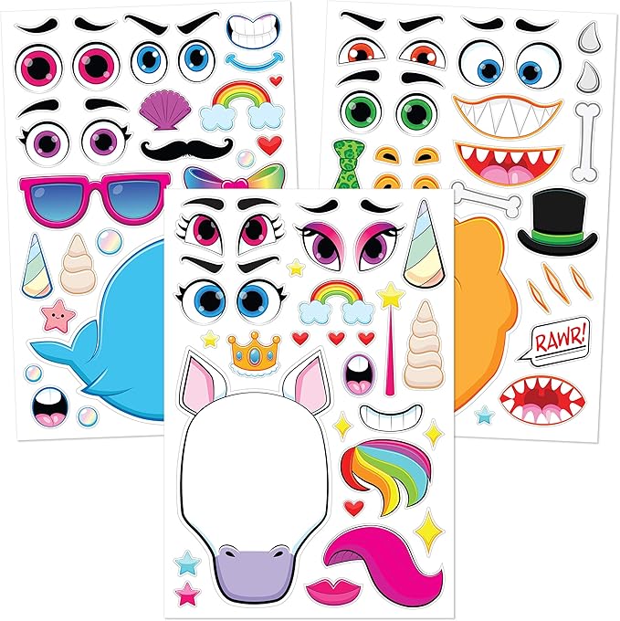 JOYIN 36 PCS 9"x6" Make a face Stickers for Kids, Make Your Own Animal Mix and Match Sticker Sheets with Safaris, Sea and Fantasy Animals Kids Crafts Party Favors Goodie Bags Stuffers for Kids