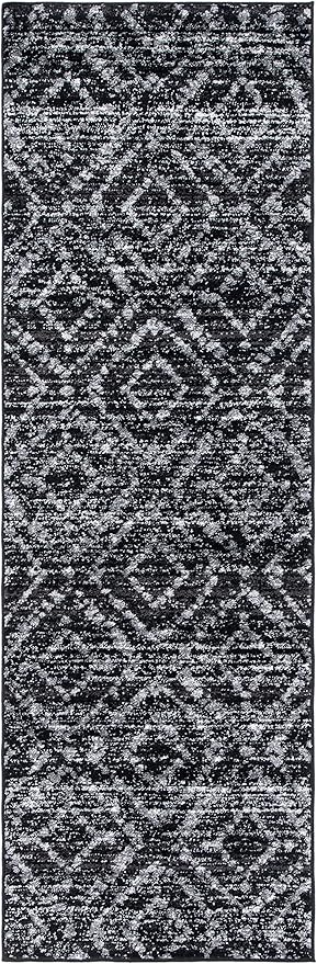 SAFAVIEH Adirondack Collection Runner Rug - 2'6" x 10', Black & Ivory, Modern Diamond Distressed Design, Non-Shedding & Easy Care, Ideal for High Traffic Areas in Living Room, Bedroom (ADR131A)