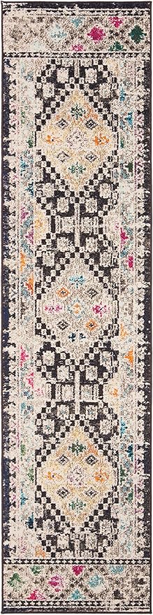 SAFAVIEH Madison Collection Runner Rug - 2'2" x 16', Black & Yellow, Boho Diamond Distressed Design, Non-Shedding & Easy Care, Ideal for High Traffic Areas in Living Room, Bedroom (MAD418Z)