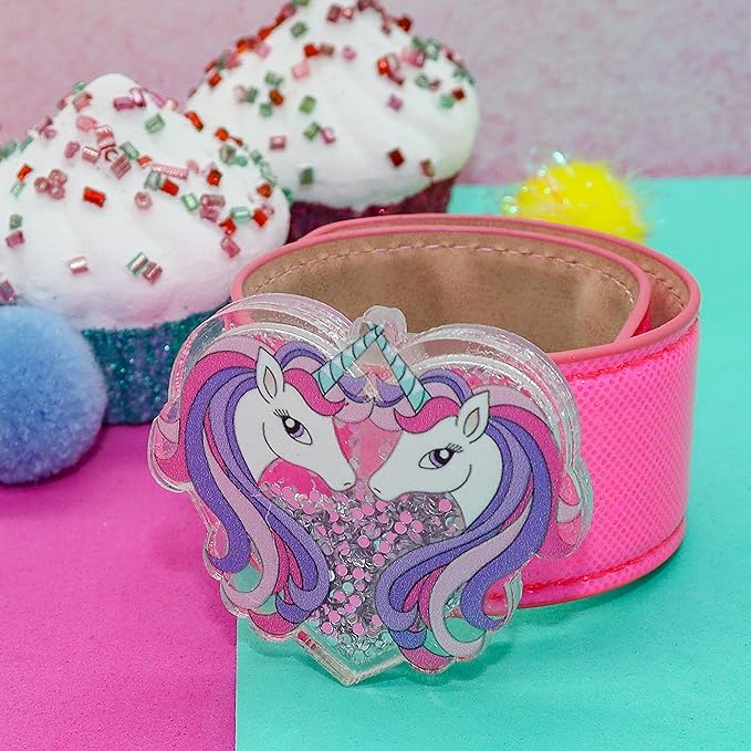 FROG SAC Unicorn Slap Bracelet for Kids with Glitter Shaker Charm, Unicorn Charms Glitter Snap Bracelets for Girls, Unicorn Toy Wristbands, Girl Birthday Party Favors, Stocking Stuffers