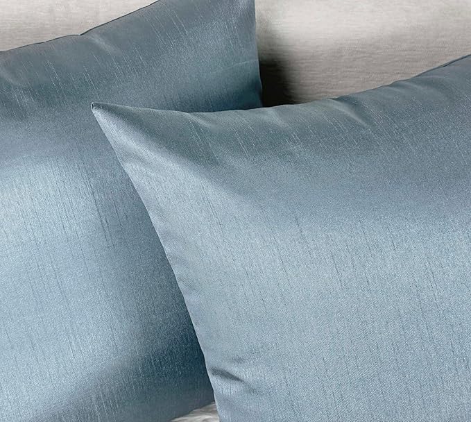 Aiking Home 18x18 Inches Faux Silk Square Throw Pillow Cover, Zipper Closure, Slate (Set of 2)