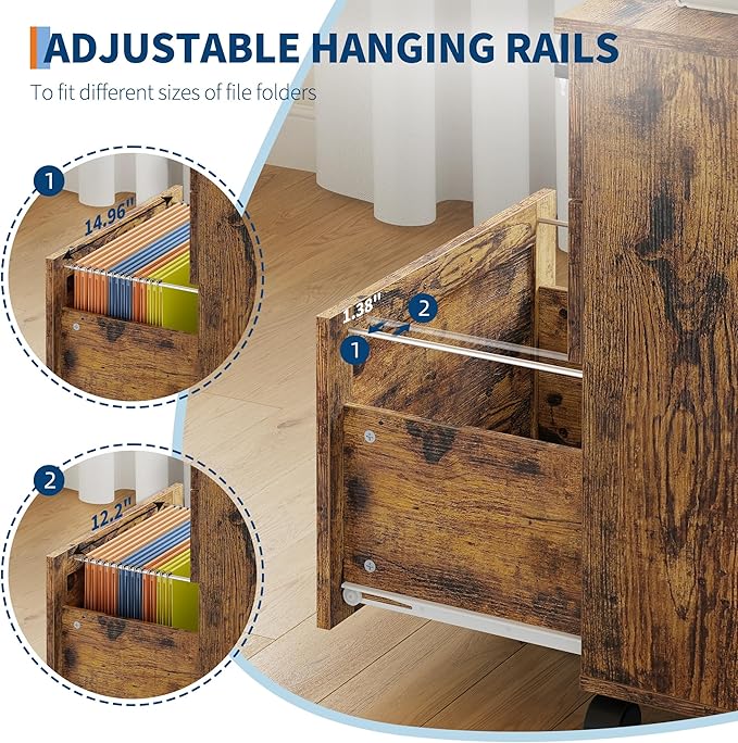 GarveeHome 3-Drawer File Cabinet with Lock, Mobile Under Desk Filing Cabinet for Home Office, Wood Storage Organizer for Letter/a4/Legal Size Documents