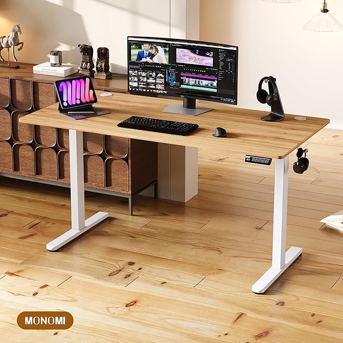 Monomi Electric Standing Desk, 47.2 inches Height Adjustable Desk, Ergonomic Computer Home Office Sit Stand Up Desk with Memory Preset Controller (Light Vintage Brown)