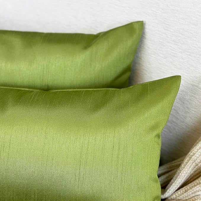 Aiking Home 12x24 Inches Faux Silk Rectangular Throw Pillow Cover, Zipper Closure, Green (Set of 2)