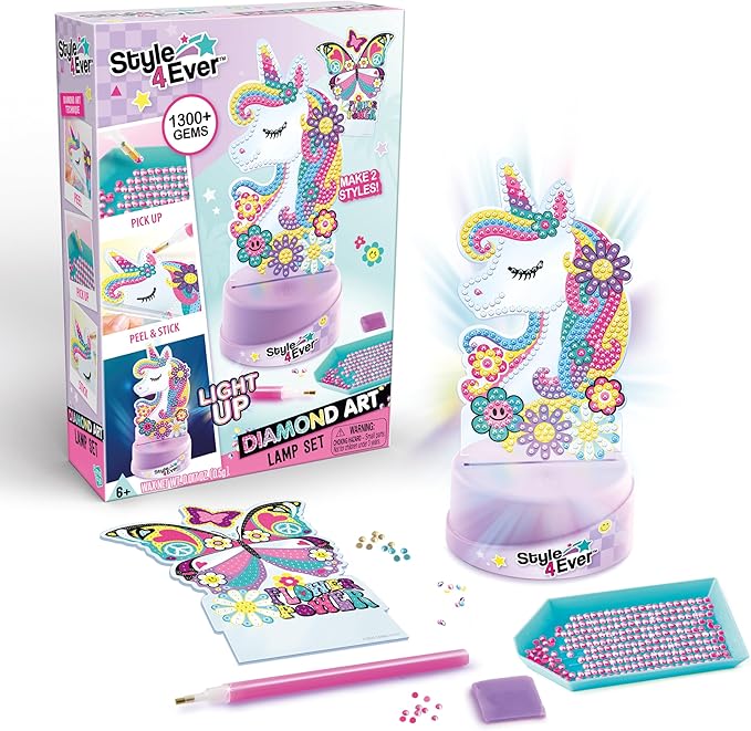 Canal Toys Style 4 Ever Diamond Art Unicorn or Butterfly Lamp Set. Bead up The Unicorn and Butterfly, Then swap Out on The Light up Base. Age 6+