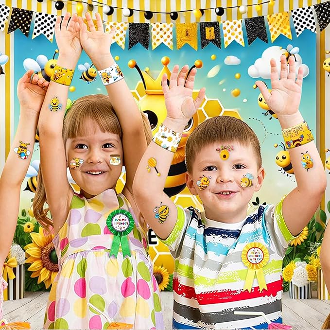 48PCS Bee Party Favors - 24PCS Tattoos & 24PCS Slap Bracelets - Honey Bee Birthday Supplies, Baby Shower Decorations, Classroom Prizes, Gifts for Girls & Kids