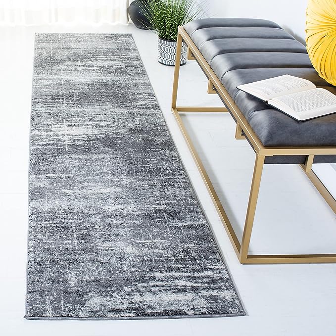 SAFAVIEH Evoke Collection 2'2" x 13' Ivory/Grey EVK272F Modern Abstract Non-Shedding Entryway Foyer Living Room Kitchen Runner Rug