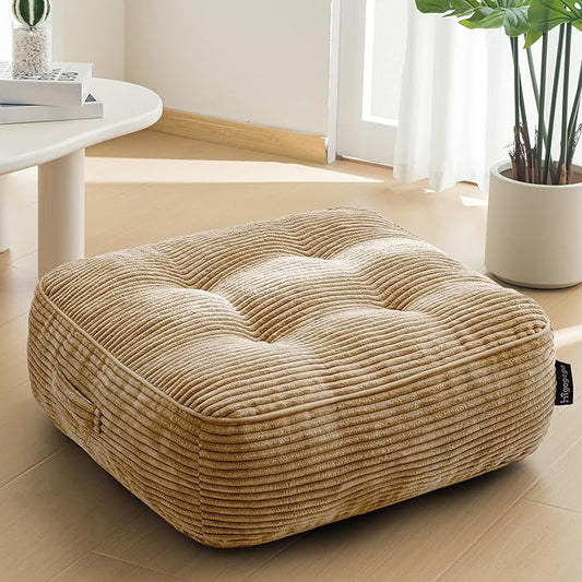 8" Washable Floor Pillow Cushion for Adults, Meditation Cushion Pillow, Large Square Floor Sitting, Removable Tufted Corduroy Cover, for Tatami Living Room or Yoga, 22x22 Inch, Machine Washable