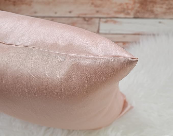 Aiking Home 12x18 Inches Faux Silk Rectangular Throw Pillow Cover, Zipper Closure, Rose Pink (Set of 2)