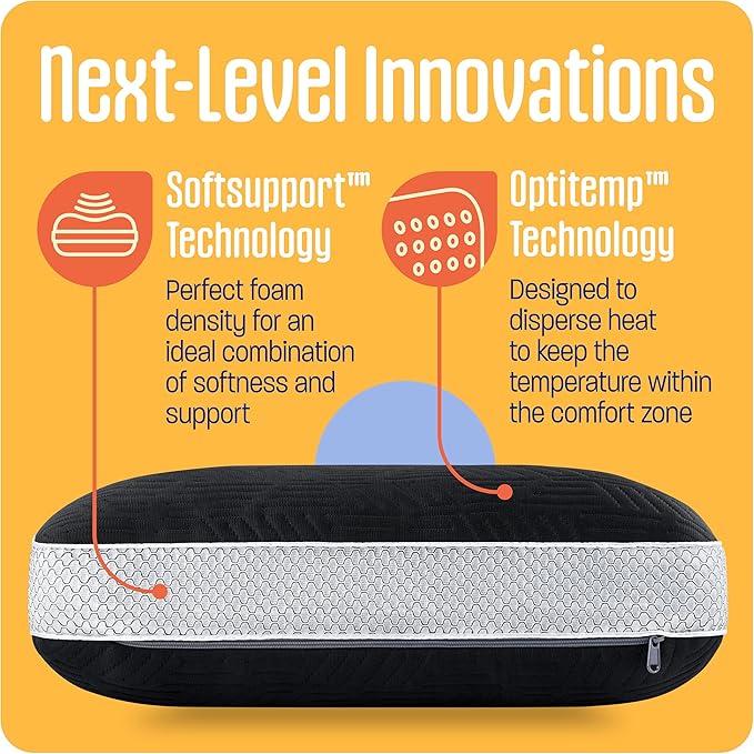 TCOMF Kids Camping Pillow: Dual-Cover Memory Foam Small Pillow; Medium-Firm Camp Pillow | Mini Pillow w/ 5 Layers for Comfort and Support; Small Travel Pillow/Compact Pillow 10x16 Inches (Black)