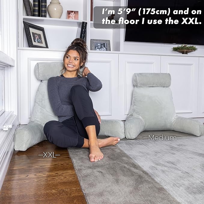 Husband Pillow XXL Reading Pillow for Bed Backrest with Arms - Desert Sage Adult - Unmatched Support Pillow for Sitting Up in Bed - Shredded Memory Foam Comfy Microplush Cover & Detachable Neck Roll