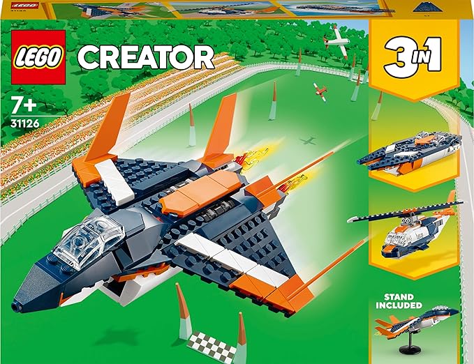 LEGO® Creator 3in1 Supersonic Jet 31126 Building Kit; Build a Jet Plane and Rebuild It into a Helicopter or a Speed Boat Toy