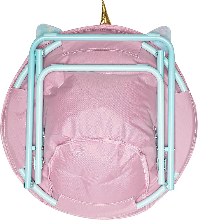 Heritage Kids Rainbow Unicorn Figural Faux Fur 23" Folding Saucer™Chair, Ages 3+