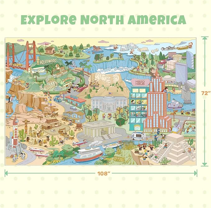 Large Kids Area Rug 6x9 – Interactive North America Map Carpet with States, Animals & Famous Landmarks – Soft Non-Slip Learning Play Mat for Kindergarten, School, or Bedroom Décor