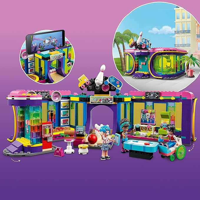 LEGO Friends Roller Disco Arcade Set 41708, Toy Bowling Game, Andrea Mini-Doll Included, Birthday Present Idea for Kids, Girls and Boys 7+, Fun Playset for Creative Play