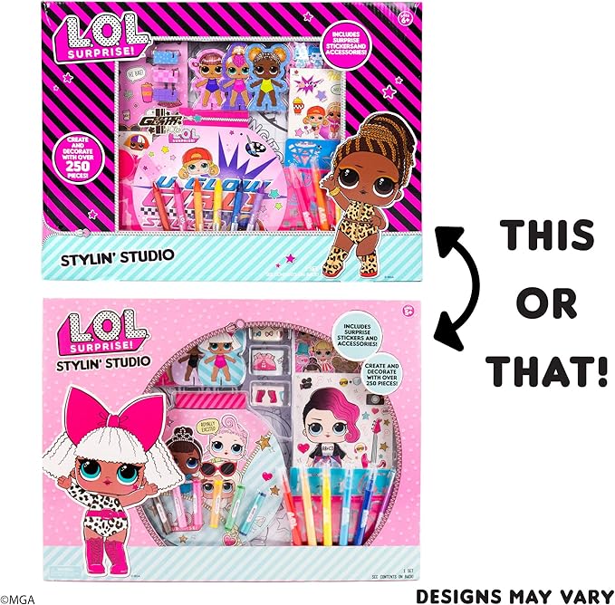 L.O.L. Surprise! Stylin' Studio by Horizon Group USA,Decorate LOL Surprise Paper Dolls With 250+ Accessories - DIY Activity Book, Scratch Art,Sticker Sheet,Coloring Pages,Markers,Crayons & More, Pink