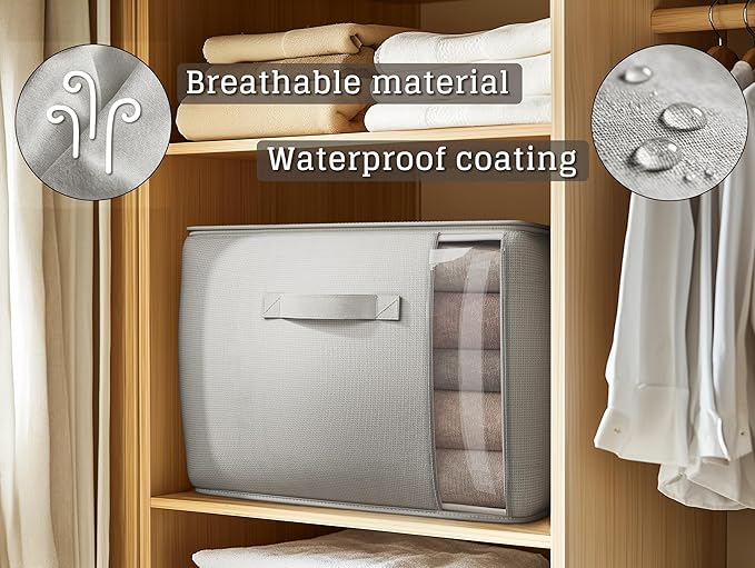 Vailando Large Canvas Comforter Storage Bags Closet Organizer for Clothes Sweater Clothes Organizer with Dual Zipper Three Carrying Handles for Blanket Closet Storage Container, 2 Pack, Grey