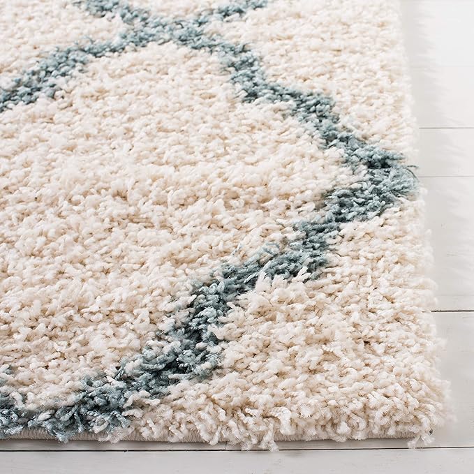 SAFAVIEH Dallas Shag Collection 2'3" x 6' Ivory / Seafoam SGDS257J Trellis Non-Shedding Living Room Bedroom Dining Room Entryway Plush 1.5-inch Thick Runner Rug