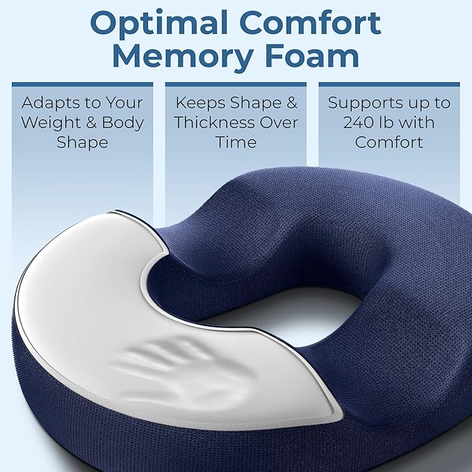 5 STARS UNITED Donut Pillow Hemorrhoid Tailbone Cushion – Large Cushion for Pain Relief – Coccyx, Prostate, Sciatica, Pelvic Floor, Pressure Sores, Pregnancy, Postpartum Recovery, Blue
