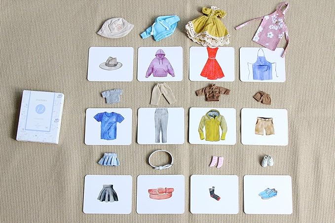 Montessori Language Materials Objects with Similar Cards 12pcs Mini Clothing Replicas with Cards
