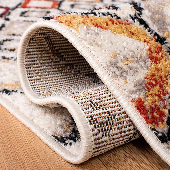 SAFAVIEH Amsterdam Collection Runner Rug - 2'3" x 6', Ivory & Multi, Moroccan Boho Design, Non-Shedding & Easy Care, Ideal for High Traffic Areas in Living Room, Bedroom (AMS108K)