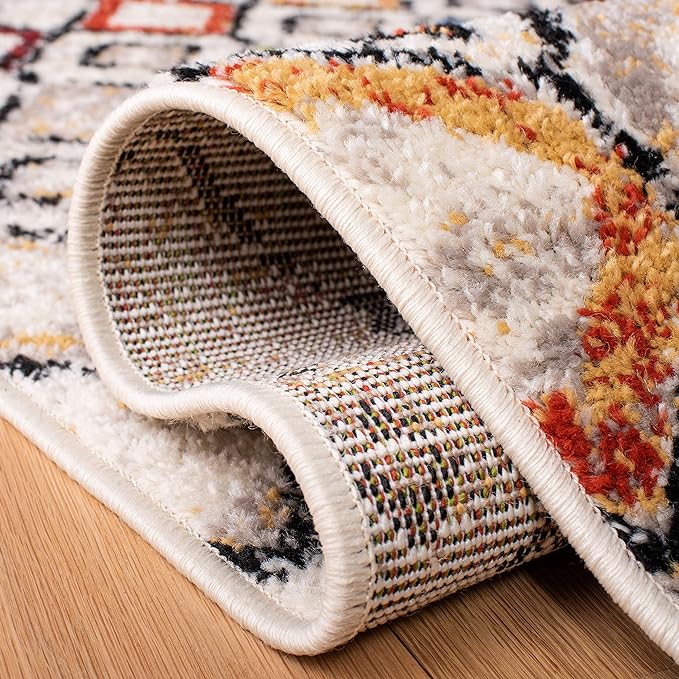 SAFAVIEH Amsterdam Collection Runner Rug - 2'3" x 16', Ivory & Multi, Moroccan Boho Design, Non-Shedding & Easy Care, Ideal for High Traffic Areas in Living Room, Bedroom (AMS108K)