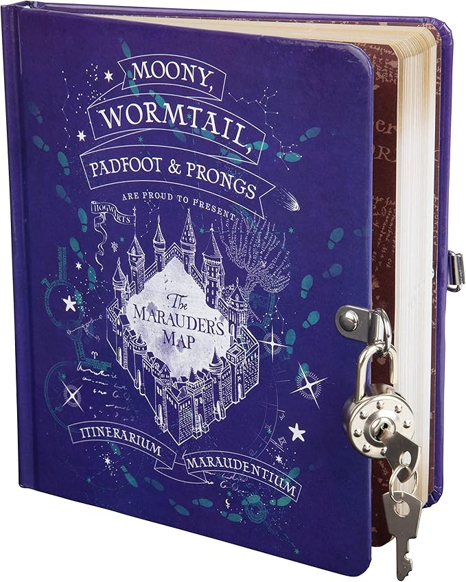 Harry Potter Marauder's Map Diary for Kids - Lock & Key Journal Notebook w/ 216 Lined Pages - Officially Licensed - Book & Movie Valentine's Day & Easter Basket Stuffer Gift for Girls, Boys, Teens 6+
