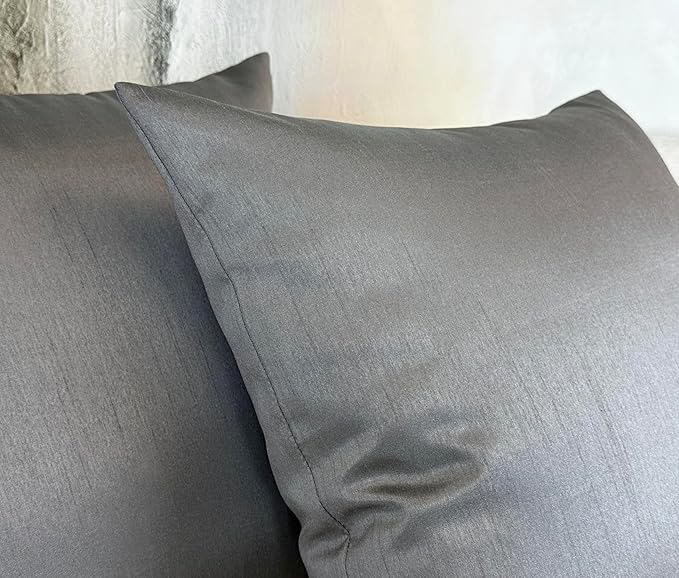 Aiking Home 20x20 Inches Faux Silk Square Throw Pillow Cover, Zipper Closure, Charcoal (Set of 2)