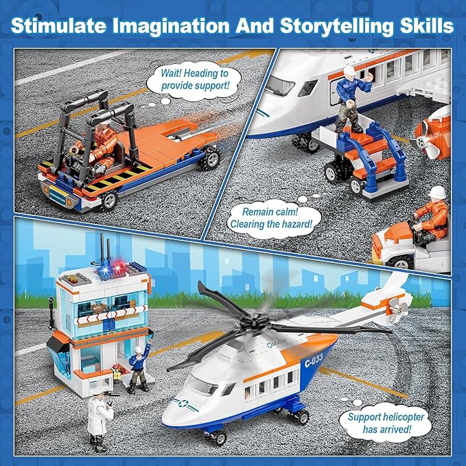 City Passenger Airplane Building Set for Boys, 3 in 1 Plane Helicopter Toy Kit with 3 Airport Staff, Terminal, Baggage Truck, Radar Tower, STEM Toy Gift for Kids Girls 6 7 8 9 10+ Years Old (796 PCS)