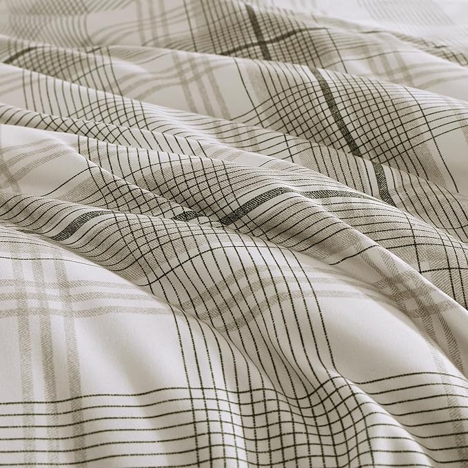 MaiRêve Plaid Full Comforter Sets, Khaki Green Grid Farmhouse Bedding Set Bed in A Bag, Classic Checkered Comforter Sets with Fitted & Flat Sheet, Pillowcases & Shams 80"x90"
