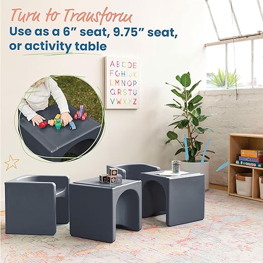 ECR4Kids Tri-Me 3-In-1 Cube Chair, Kids Furniture, Dark Grey