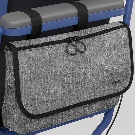 Vive Wheelchair Carry Bag - Arm Rest Pouch for Rollator, Walkers, Power Wheel Chairs and Knee Scooters - Side Storage Organizer for Elderly, Seniors, Adults (Gray)