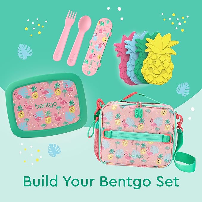 Bentgo Kids Utensil Set - Reusable Plastic Fork, Spoon & Storage Case - BPA-Free Materials, Easy-Grip Handles, Dishwasher Safe - Ideal for School Lunch, Travel, & Outdoors (Tropical)