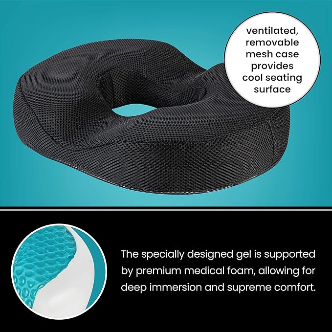 Gel Donut Pillow| Lifting Cushion | Donut Cushion for Tailbone Hemorrhoid Cushion Coccyx Sciatica Pregnancy Cushion, Black