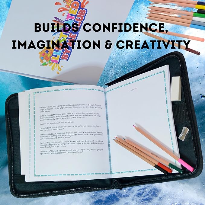 Illustrate Me- KidsTravel Activity Set Storybook-Bring The Story to Life with Your Creative Illustrations-Portable Art Set Kids 6-12- Drawing kit for Kids-Handy Zipped case-Kids Art-Drawing-Storybook