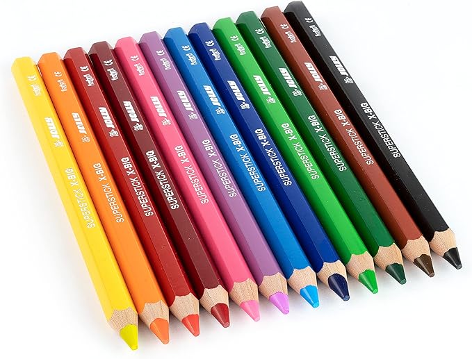 JOLLY X-Big Jumbo Colored Pencils; Set of 12, Perfect for Special Needs, Art Therapy, Early Learners