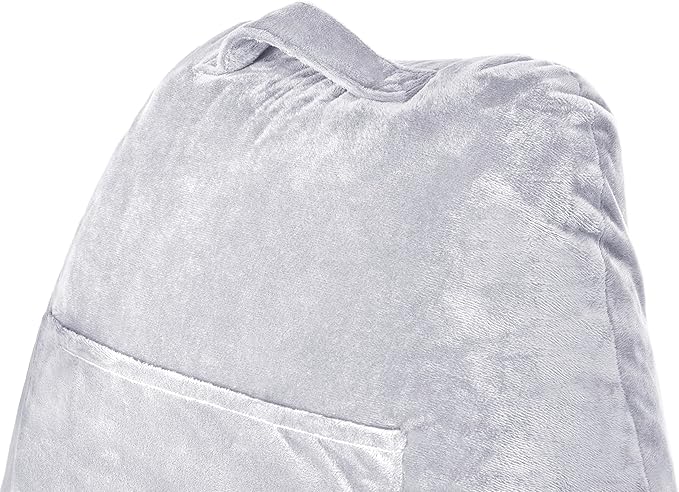 Husband Pillow Light Grey, Original Reading Pillow in Bed Rest Chair, Shredded Memory Foam Large Lounge Cushion Adult Backrest with Arms, Comfy Back Support for Sit Sitting Up, Wash/Removable Cover