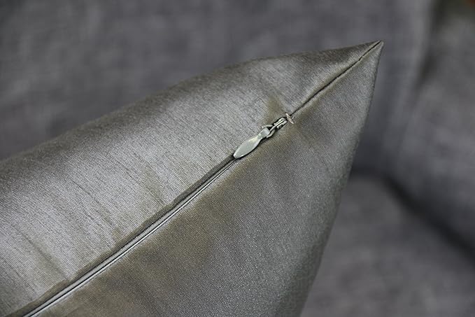 Aiking Home 12x18 Inches Faux Silk Rectangular Throw Pillow Cover, Zipper Closure, Charcoal (Set of 2)