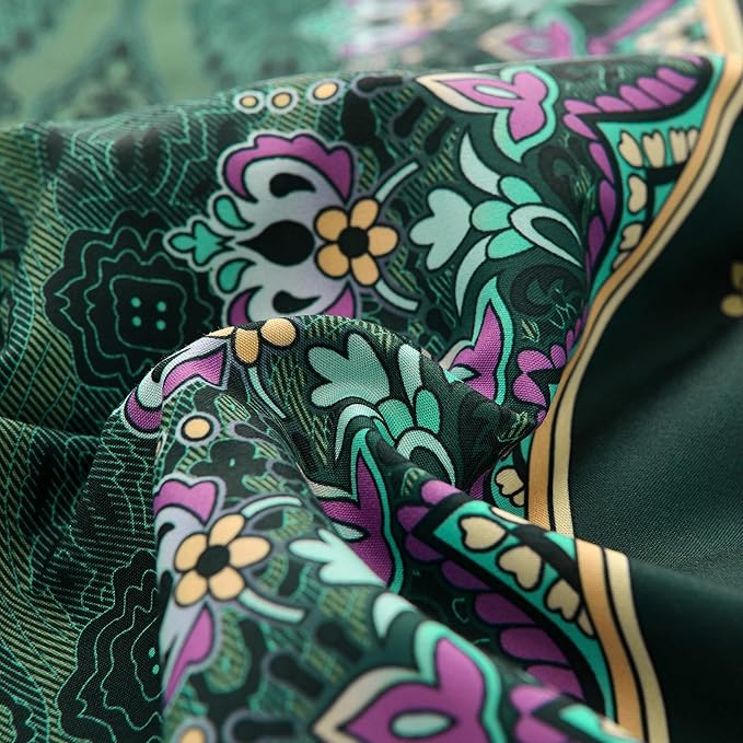 Boho Green Comforter Set Full Size,8 Piece Bed in a Bag Bohemian Striped Bedding Quilt Set,Dark Green Paisley Floral Comforter and Sheet Set,Soft Microfiber Complete Bedding Sets for All Season