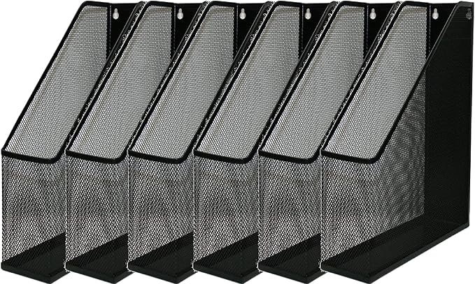 YBM HOME Steel Mesh Wall Magazine File Holder for Home & Office Organization, Serves as a Magazine Rack, Desk Organizer, Letter and Mail Bin, Holds Up to 20 Magazines - 6-Pack Black, 1101-6