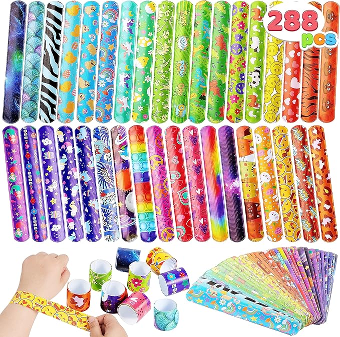 JOYIN 72 Pcs Slap Bracelets Party Favors - 36 Designs with Cute and Colorful Themes - Perfect for kids Easter Party Favors, Valentine Classroom Prizes Exchanging Gifts